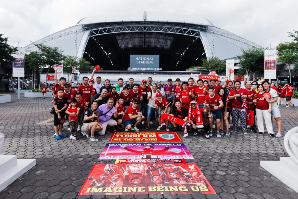 The Enduring Charm Of The EPL: A Senior Football Fan's Tribute To The Beautiful Game And Its Evolution - Liverpool fans outside Singapore National Stadium, during the Merseyside club’s pre-season tour