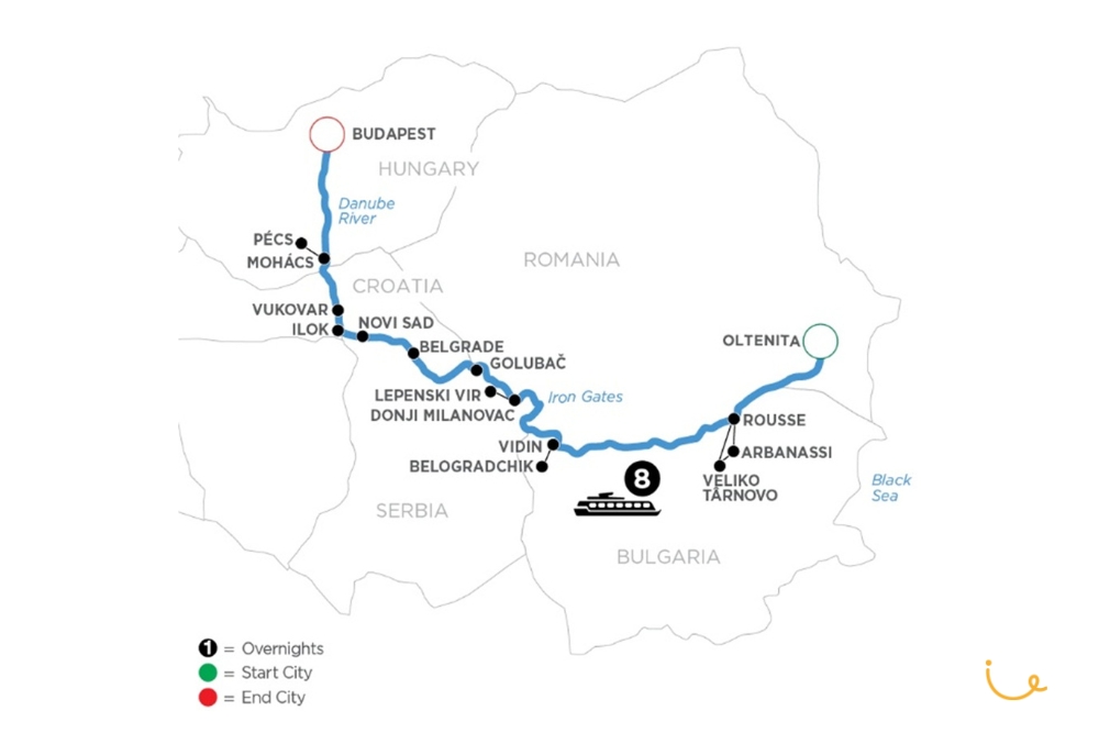 Cruising Down the Danube: Exploring Eastern Europe Through A River Cruise - Map of the 9-Days The Danube from Romania to Budapest itinerary
